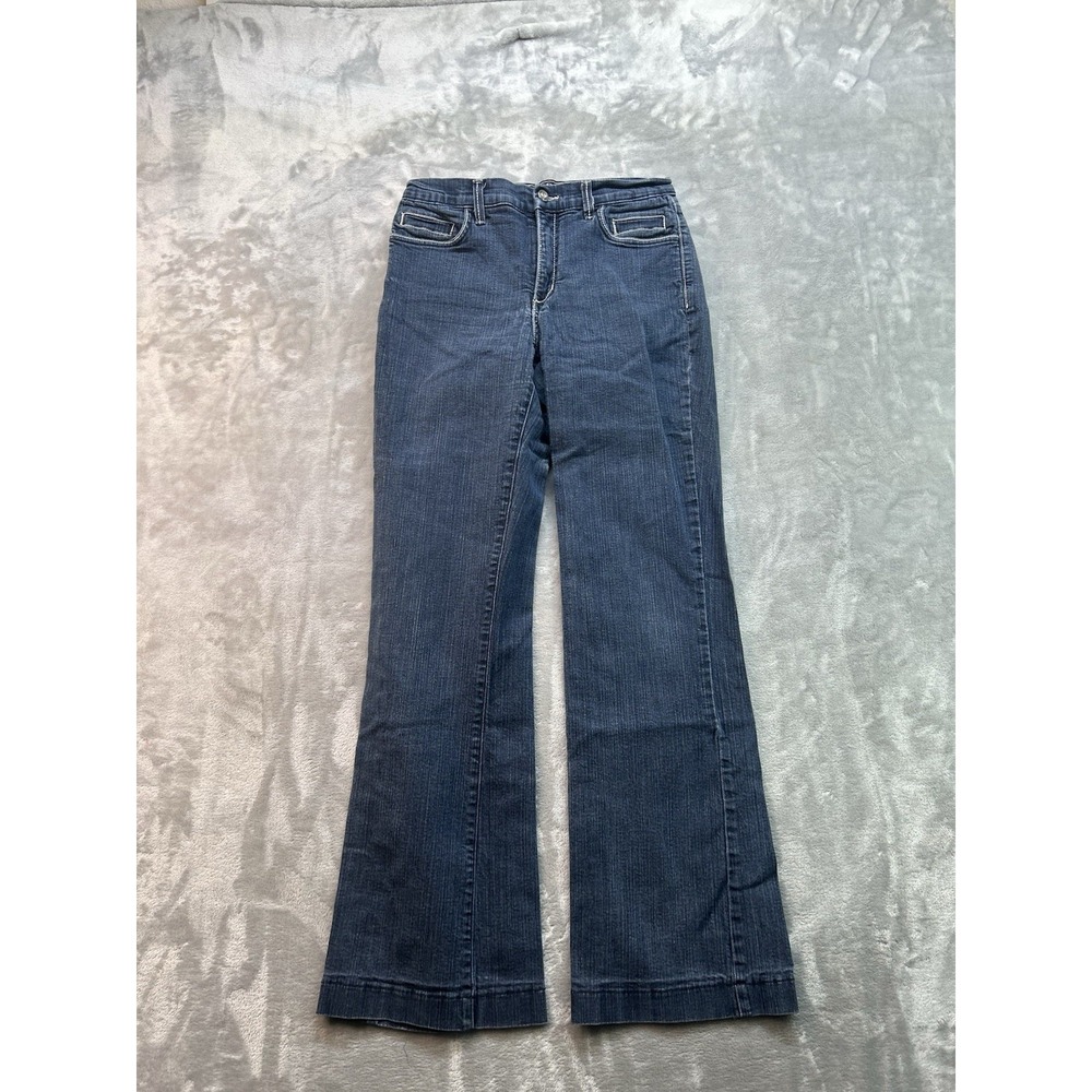 NYDJ Jeans Bootcut Mid Rise White Stitch Womens Sz 8 Blue Western Boho Cowgirl